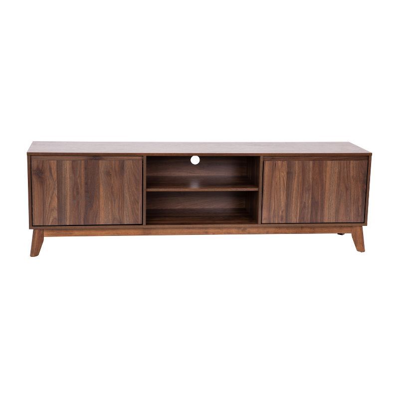 Mid-Century Modern 71" Dark Walnut TV Stand with Storage