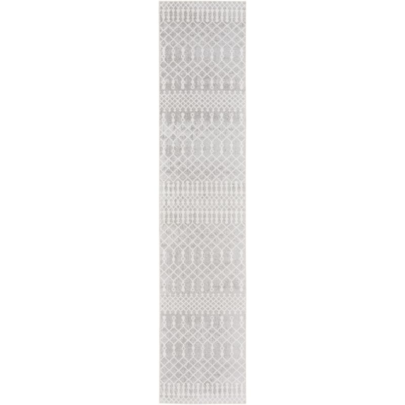 Gray and Ivory Synthetic Trellis Runner Rug 2'2" x 8'