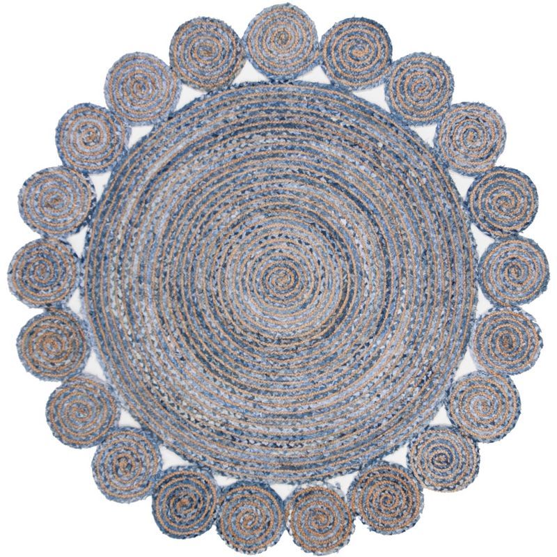 Handwoven Coastal Charm Blue/Natural Cotton Round Rug, 6'