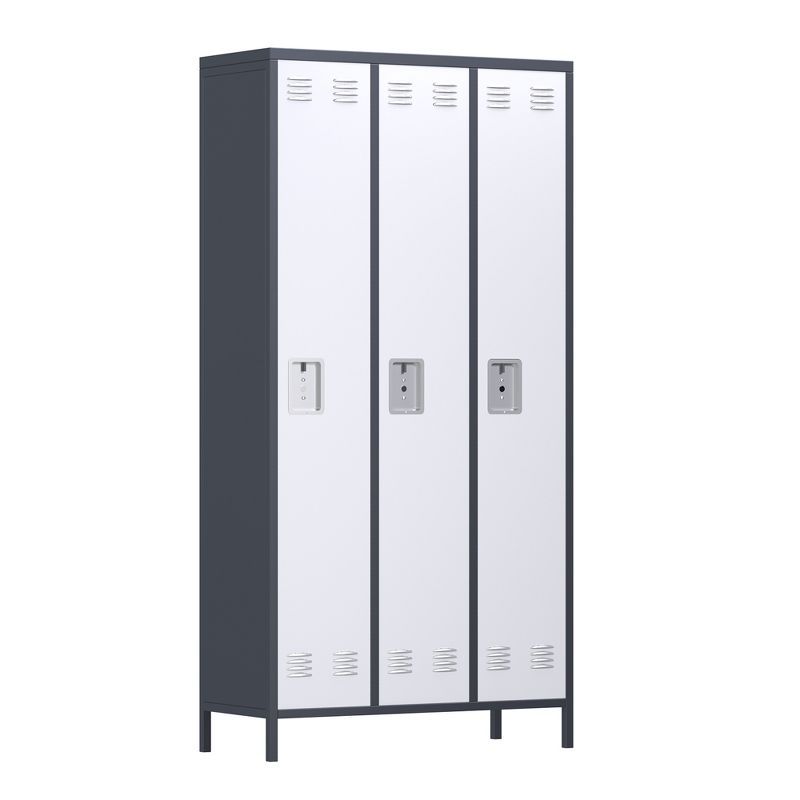 Gray and White Steel 3-Door Lockable Office Cabinet with Adjustable Shelves