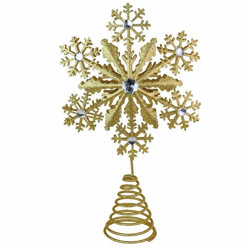 Gold Glitter Snowflake Tree Topper with Silver Gems