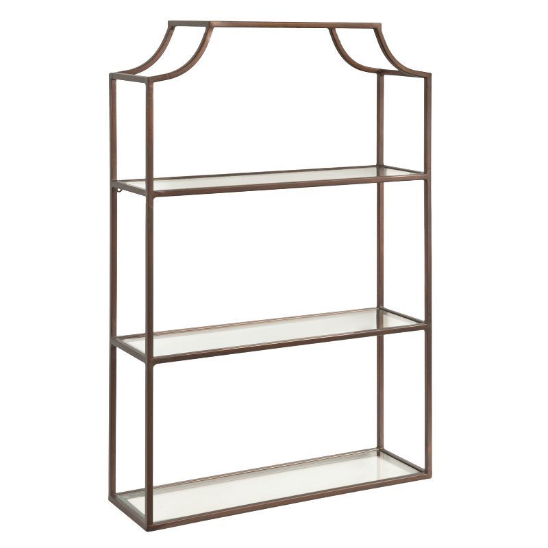 Bronze Metal Geometric Wall Shelf with Glass Tiers