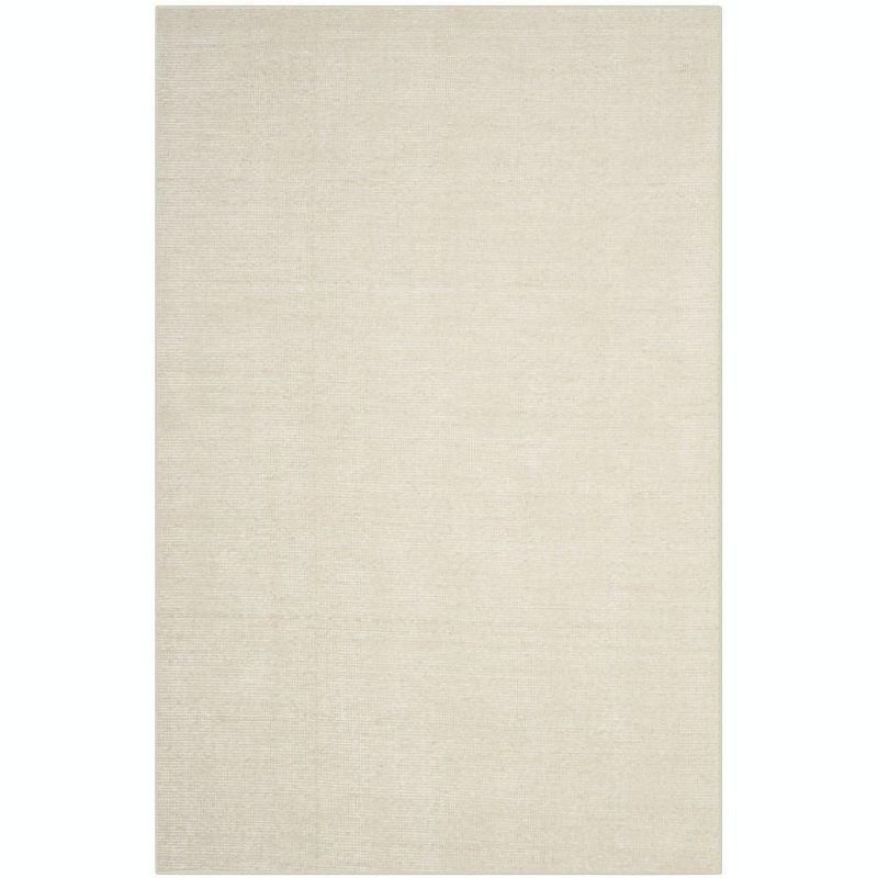 Ivory Hand-Knotted Wool and Viscose Area Rug, 5' x 8'