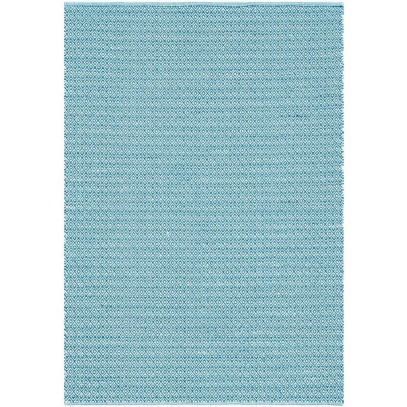 Ivory and Blue Geometric Handwoven Cotton Area Rug, 5' x 7'