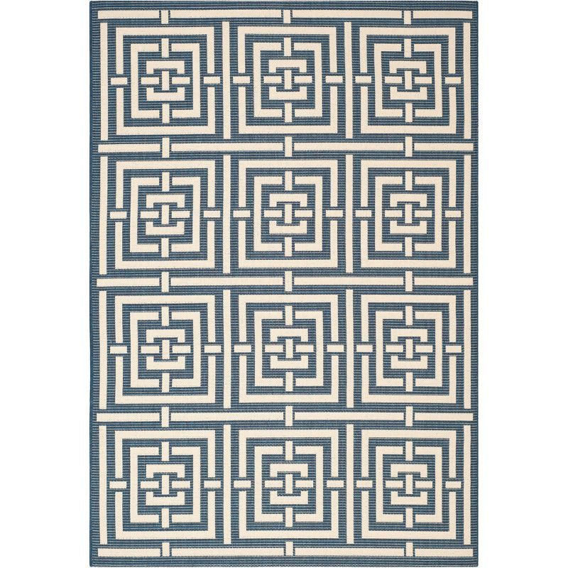 Navy and Beige Geometric Outdoor Area Rug