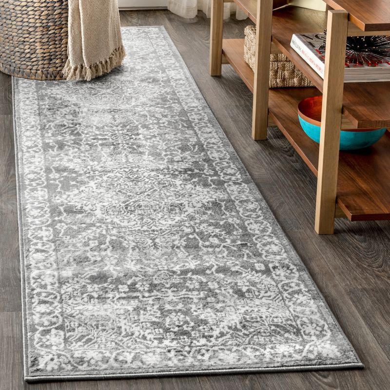 Light Grey Synthetic Medallion Runner Rug 2 ft. x 8 ft.