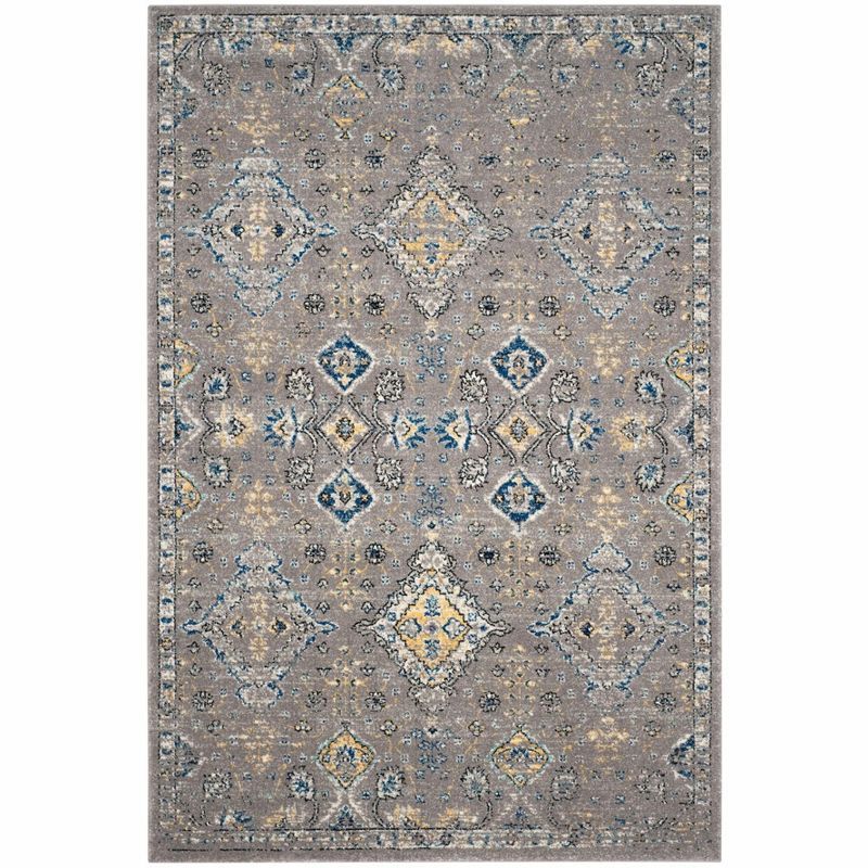 Reversible Rectangular Floral Dark Grey/Yellow 9' x 12' Synthetic Rug