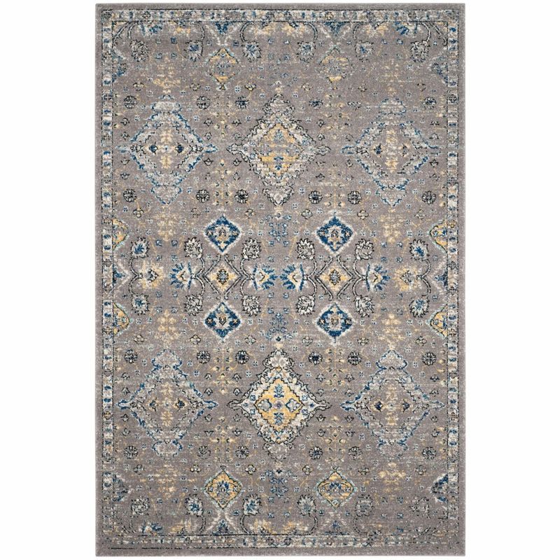 Evoke Dark Grey and Yellow High Pile Synthetic Area Rug