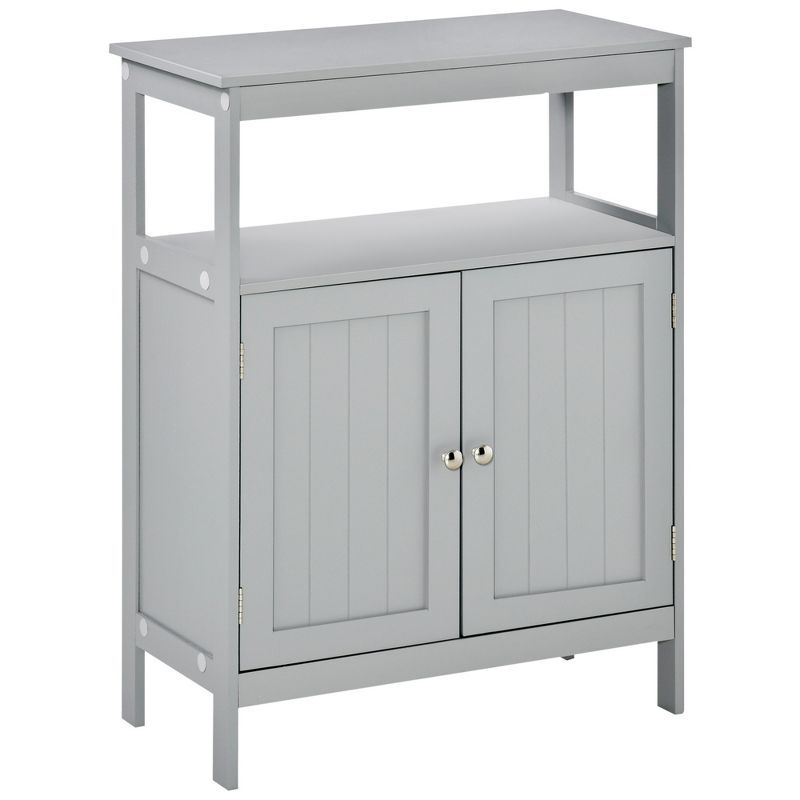 Gray Freestanding Storage Cabinet with Doors and Open Shelf