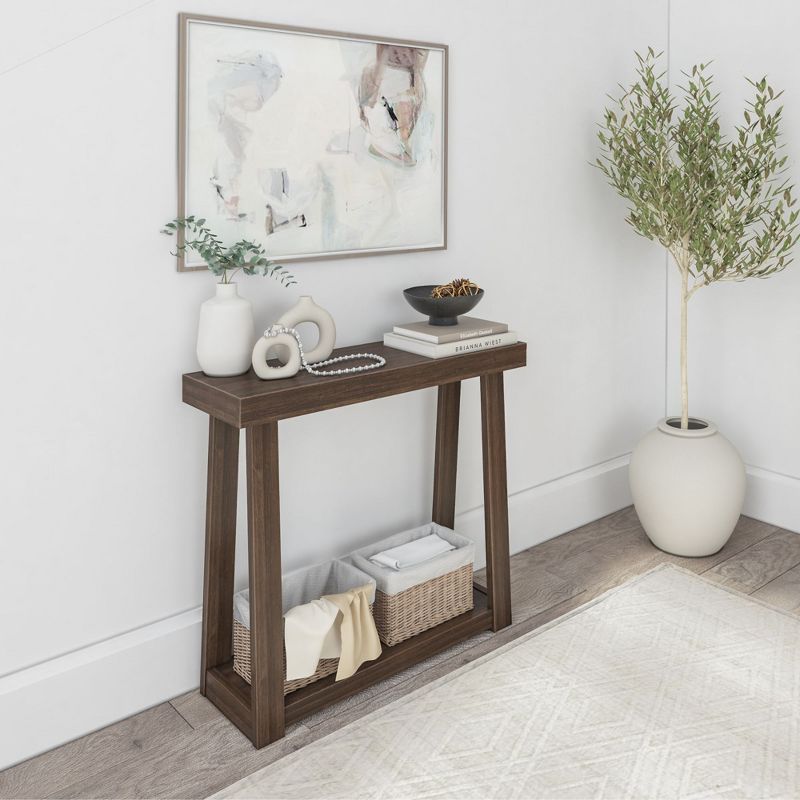 Walnut Brown Solid Wood Hallway Table with Storage Shelf
