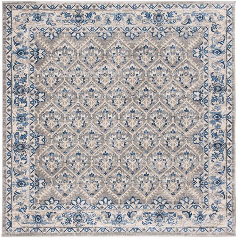 Elegant Square Light Grey & Blue Synthetic Area Rug, 6'7"