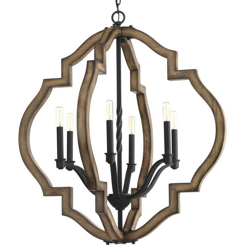 Spicewood Distressed Pine and Gilded Iron 6-Light Pendant