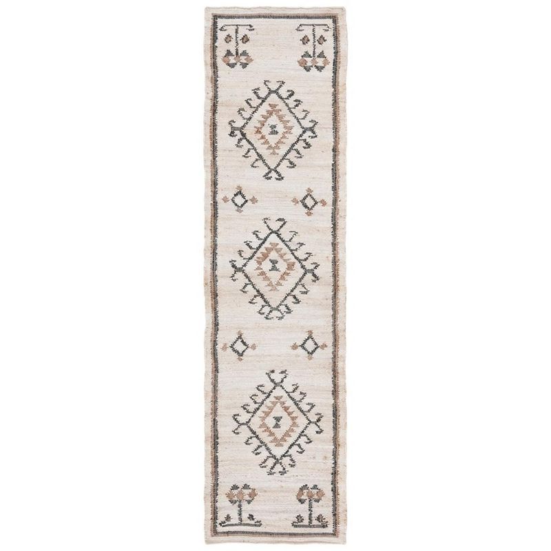 Ivory and Black Wool Tribal Runner Rug, 2'3" x 9'