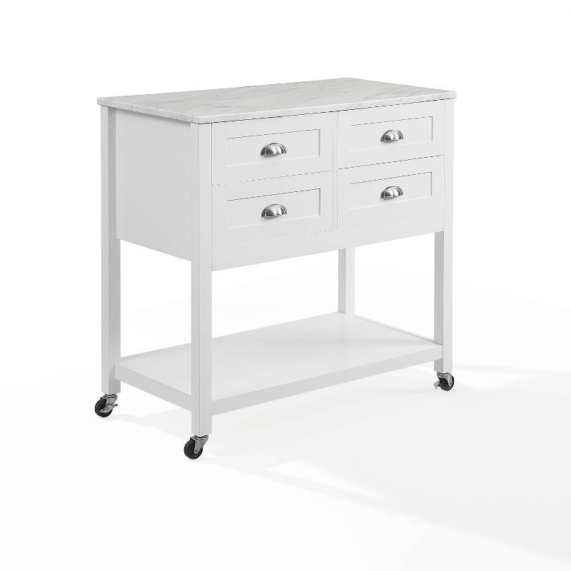 White Faux Marble Top Kitchen Island Cart with Storage