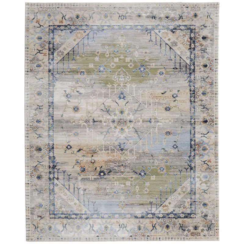 Rectangular Light Green and Blue Viscose Area Rug