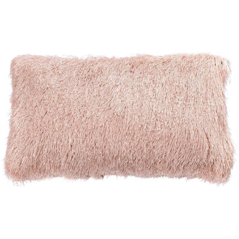 Blush Pink Shag Rectangular Throw Pillow