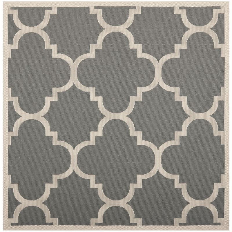 Modern Grey/Beige Synthetic 4'x4' Square Indoor/Outdoor Rug