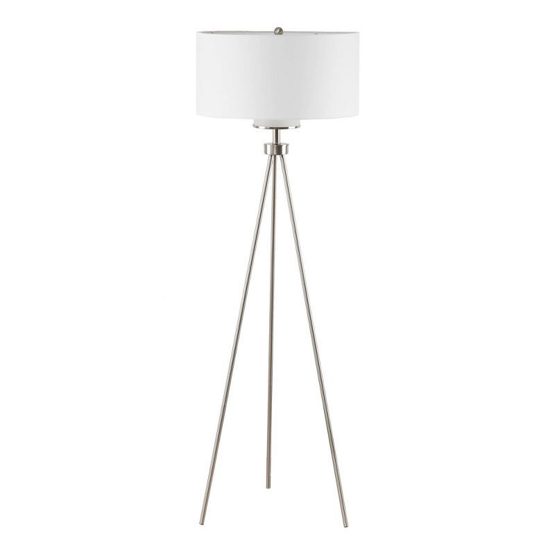 Silver Pacific Tripod Metal Floor Lamp with Grey Glass Shade