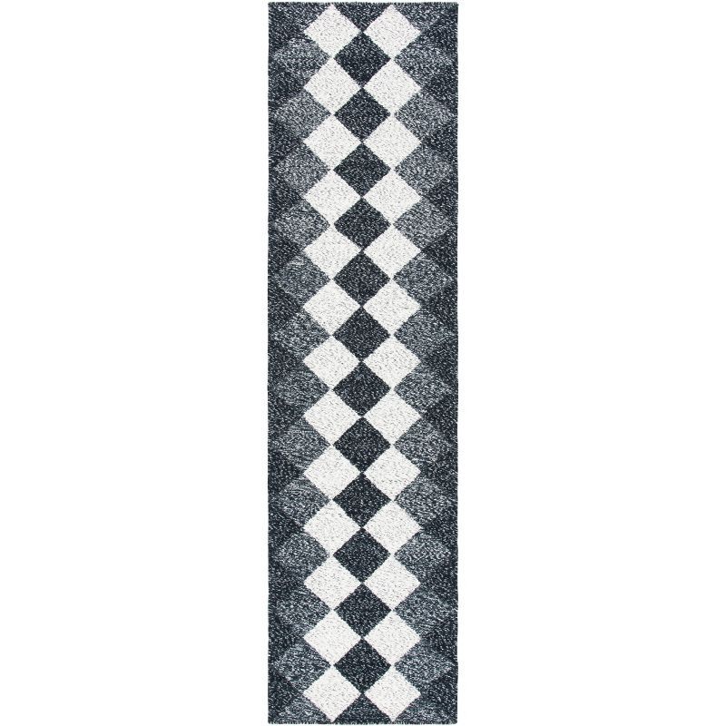 Nomadic Essence Handwoven Black & Ivory Wool Runner Rug - 2'3" x 9'