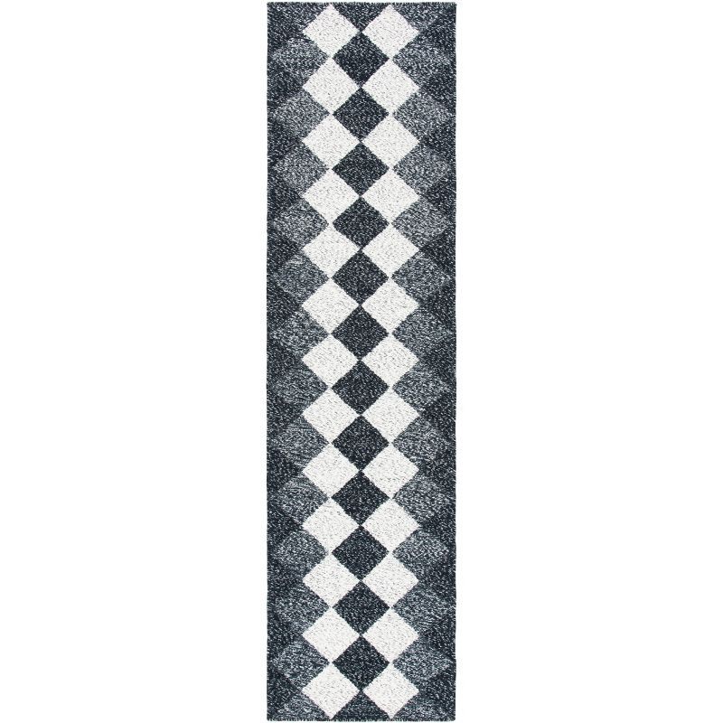 Nomadic Essence Handwoven Black & Ivory Wool Runner Rug - 2'3" x 9'