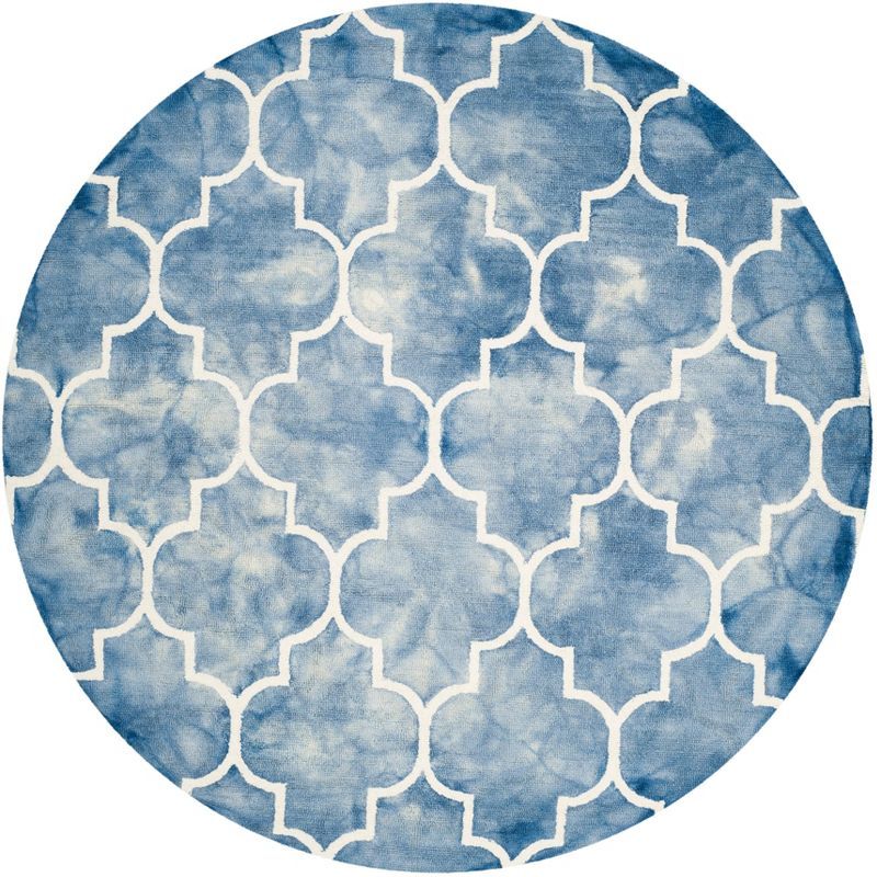 Dip Dye Blue and Ivory Round Wool Area Rug