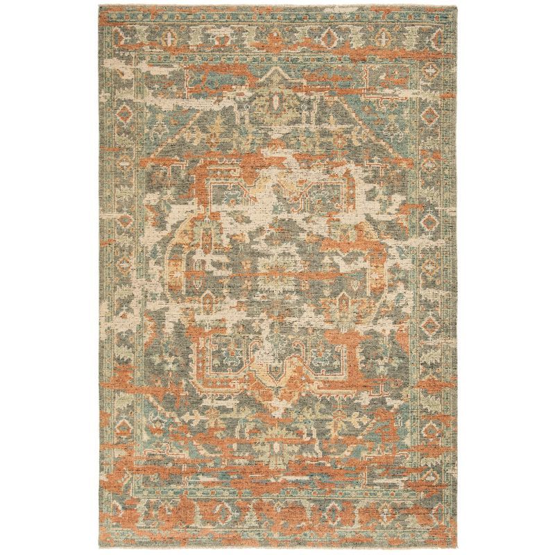 Rustic Elegance Hand-Knotted Floral Wool Rug in Rust and Taupe - 6' x 9'