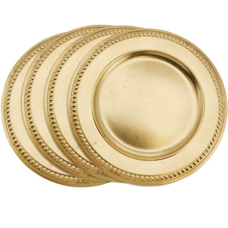 Gold Bead Dot Design 14" Decorative Charger Plates, Set of 4