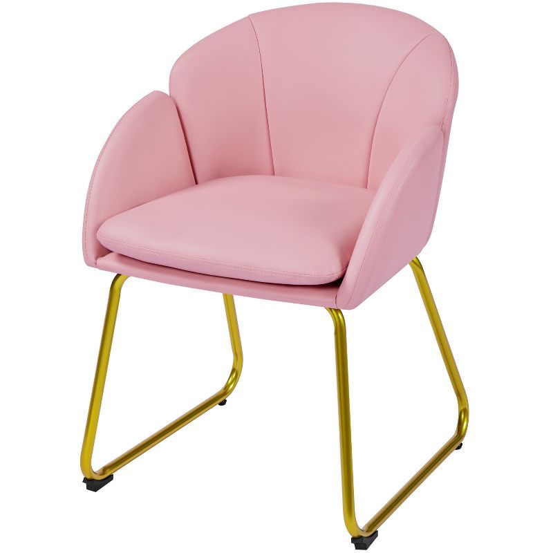 Simple Pink Velvet Accent Chair with Gold Metal Legs