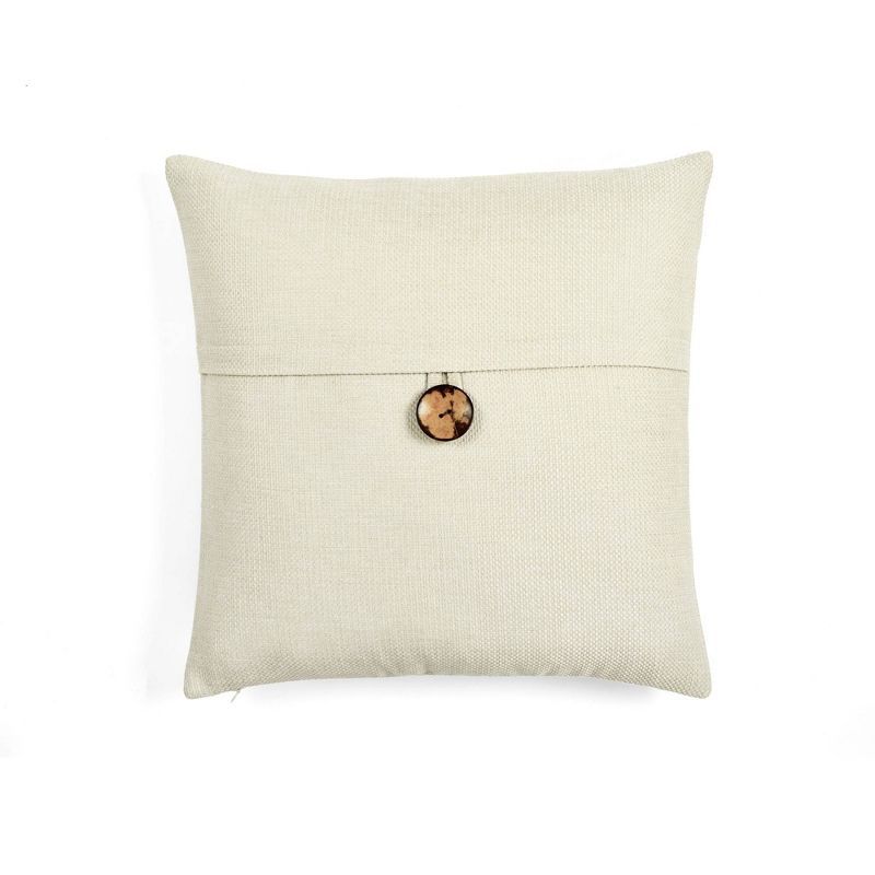 Farmhouse Ivory Woven Button Detail Polyester Throw Pillow Cover - 20" x 20"