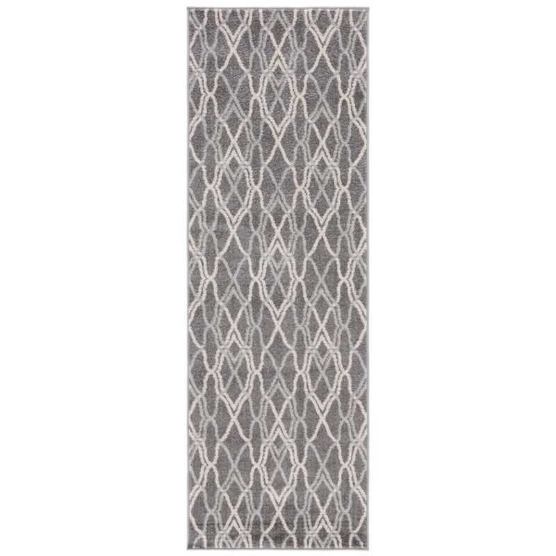 Reversible Gray Geometric Cotton-Blend Easy-Care Runner Rug