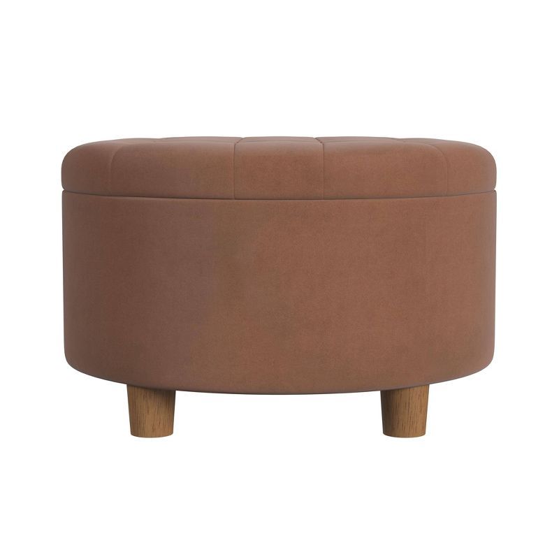 Spice Velvet Round Tufted Storage Ottoman with Oak Legs