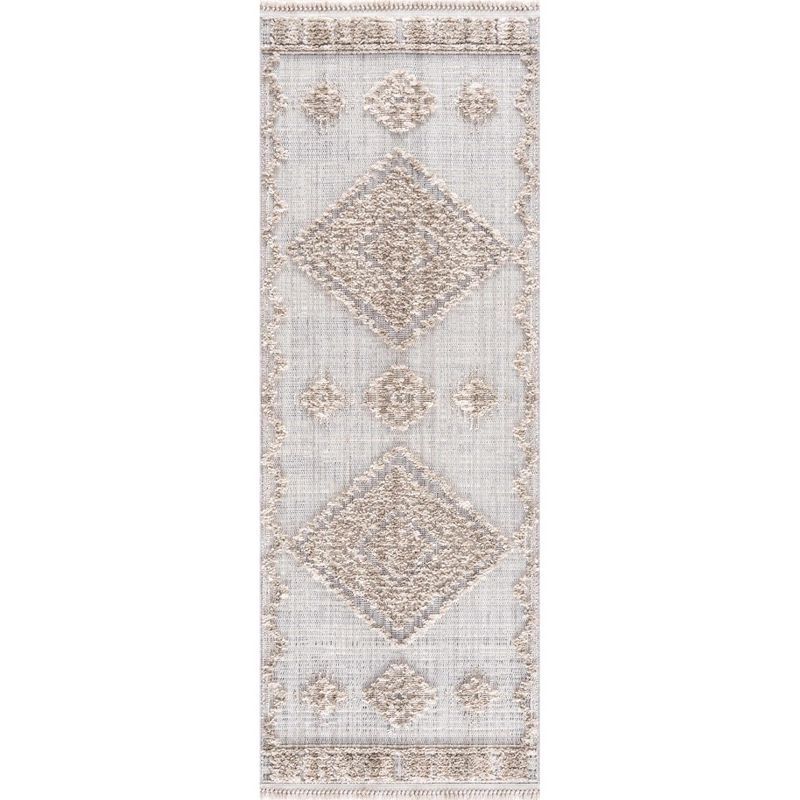 Gray Geometric High-Low Pile Polyester Runner Rug 2'7" x 7'3"