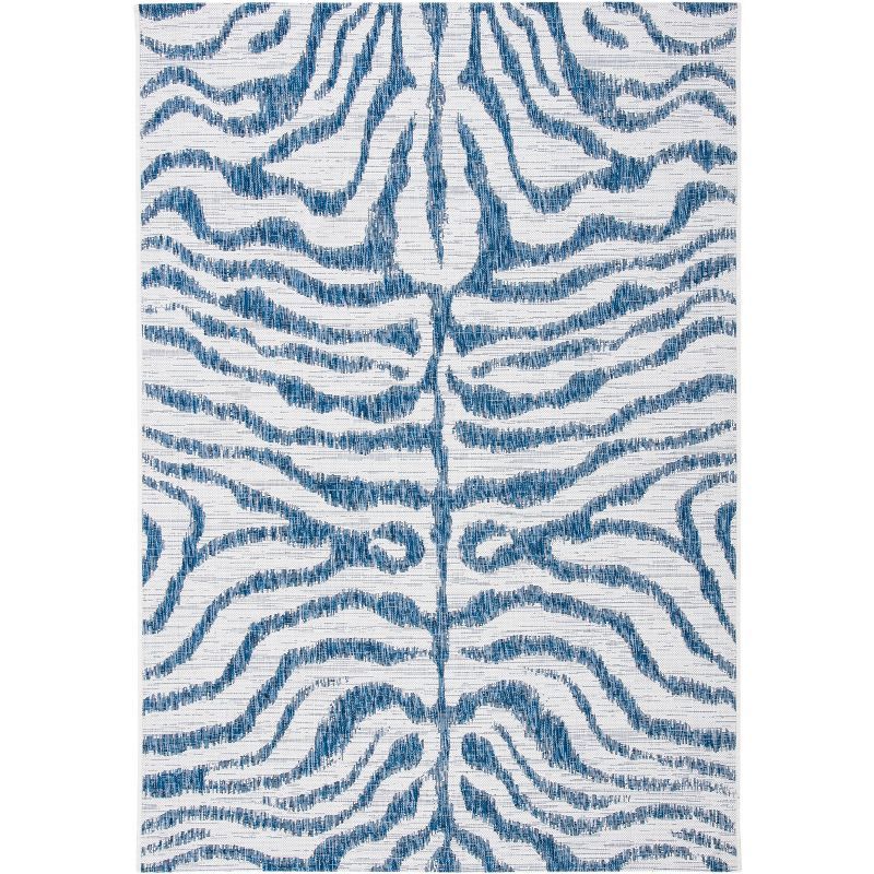 Ivory and Navy Animal Print Indoor/Outdoor Rug