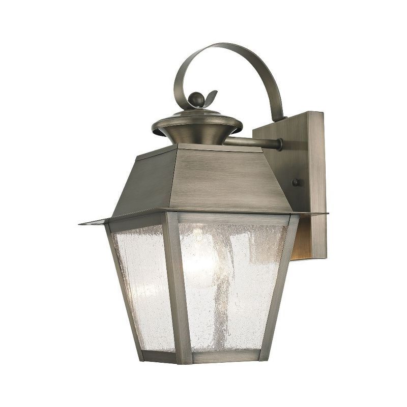 Elegant Vintage Pewter Outdoor Wall Lantern with Seeded Glass