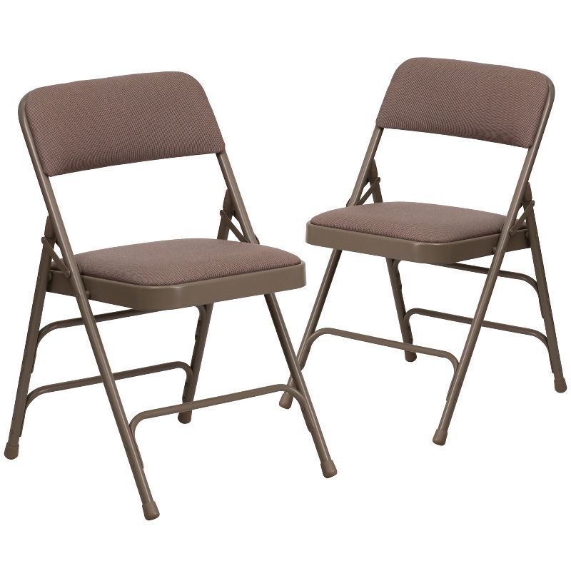 Beige Fabric Metal Folding Chair with Padded Seat - Set of 2