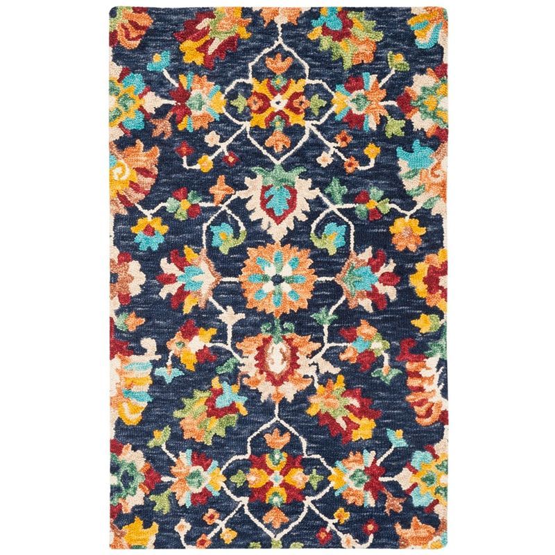 Handmade Tufted Wool Floral Rug in Red - 24" x 36"