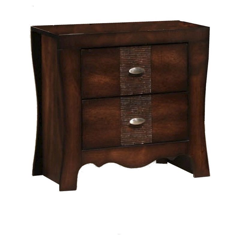 Espresso Brown 2-Drawer Transitional Nightstand with Nickel Hardware