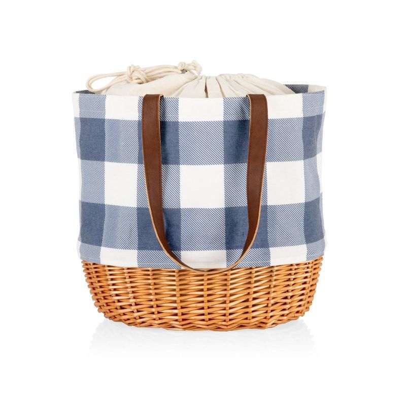 Blue and White Canvas and Willow Picnic Basket Tote