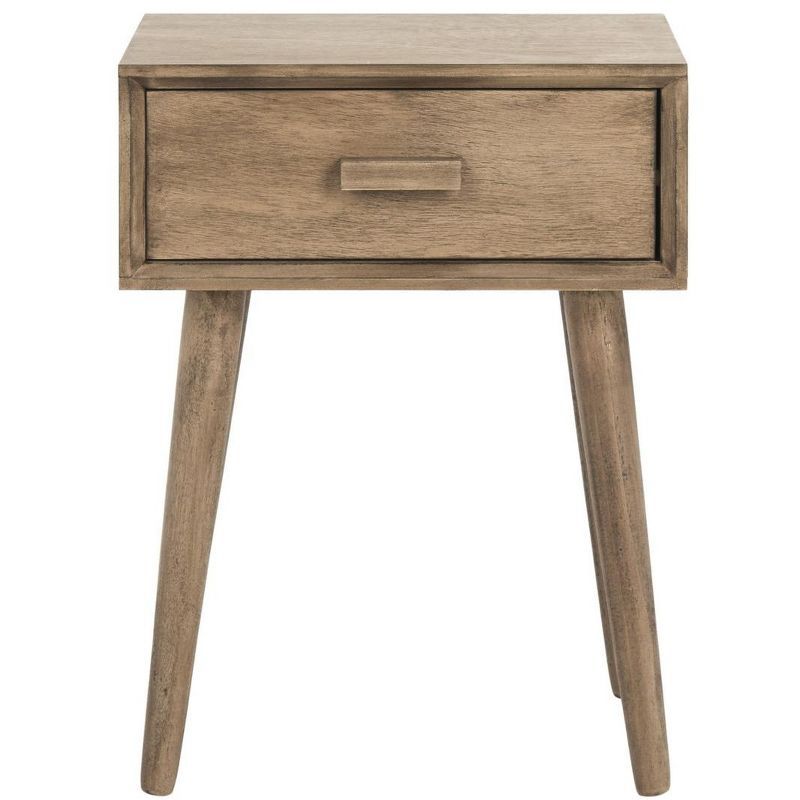 Transitional Desert Brown Pine Wood Side Table with Storage