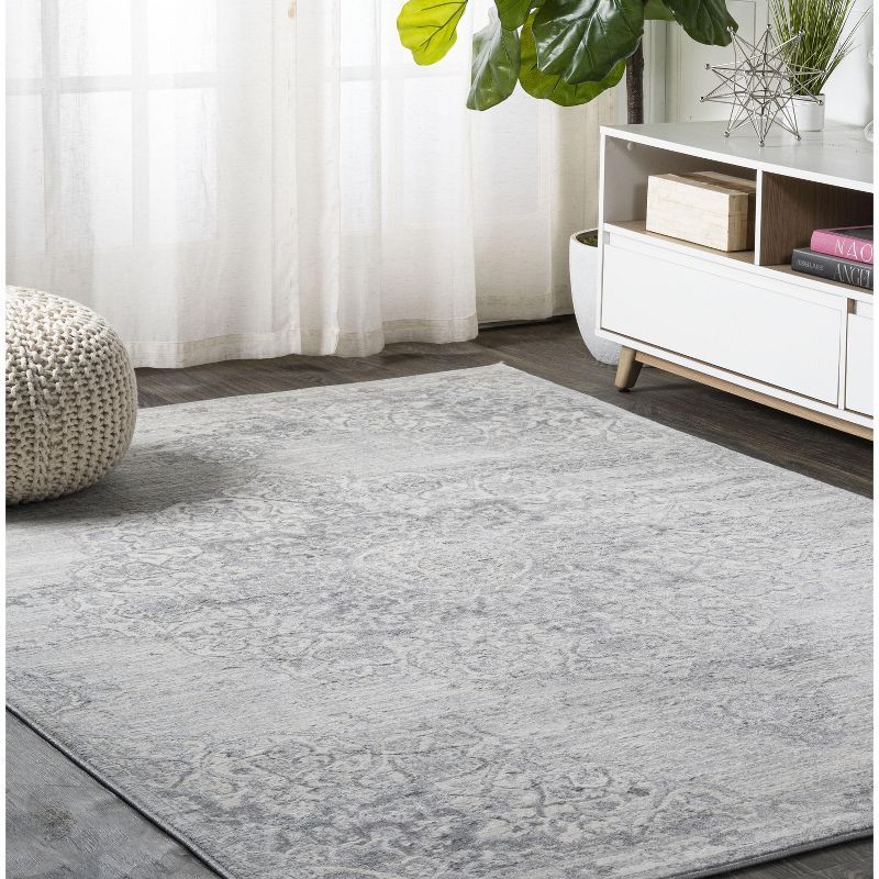 Light Gray Rectangular Washable Synthetic Runner Rug