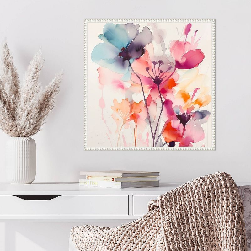 Watercolor Romance I Abstract Floral Canvas Print with White Frame