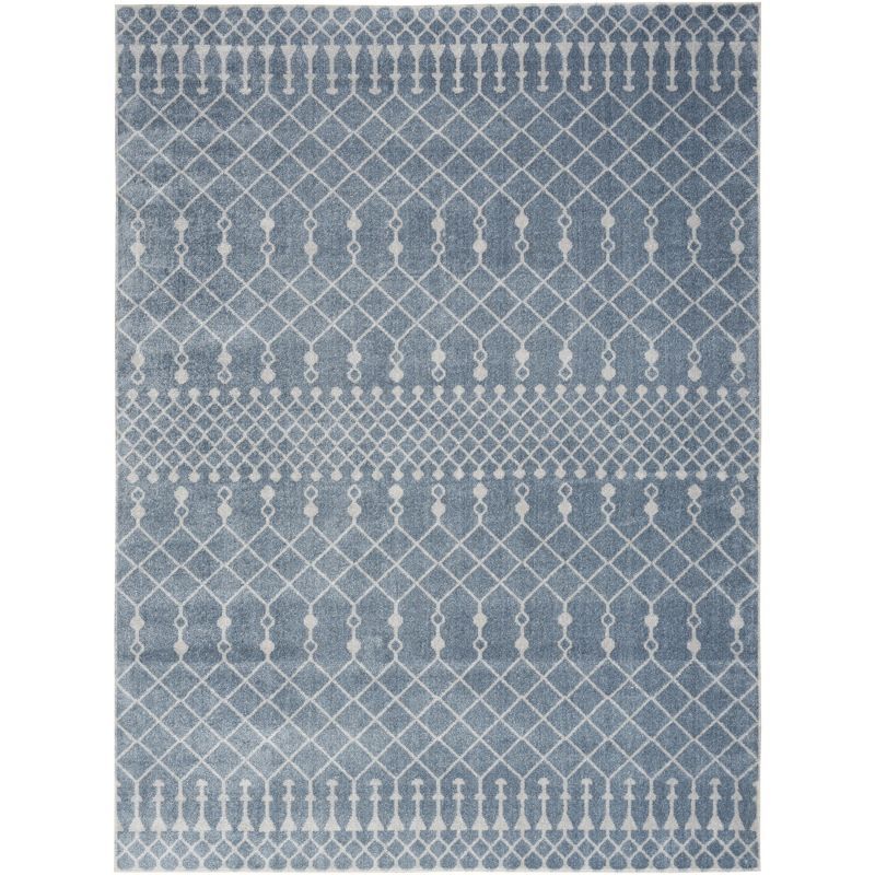 Blue and Ivory Moroccan Trellis 8' x 10' Washable Area Rug