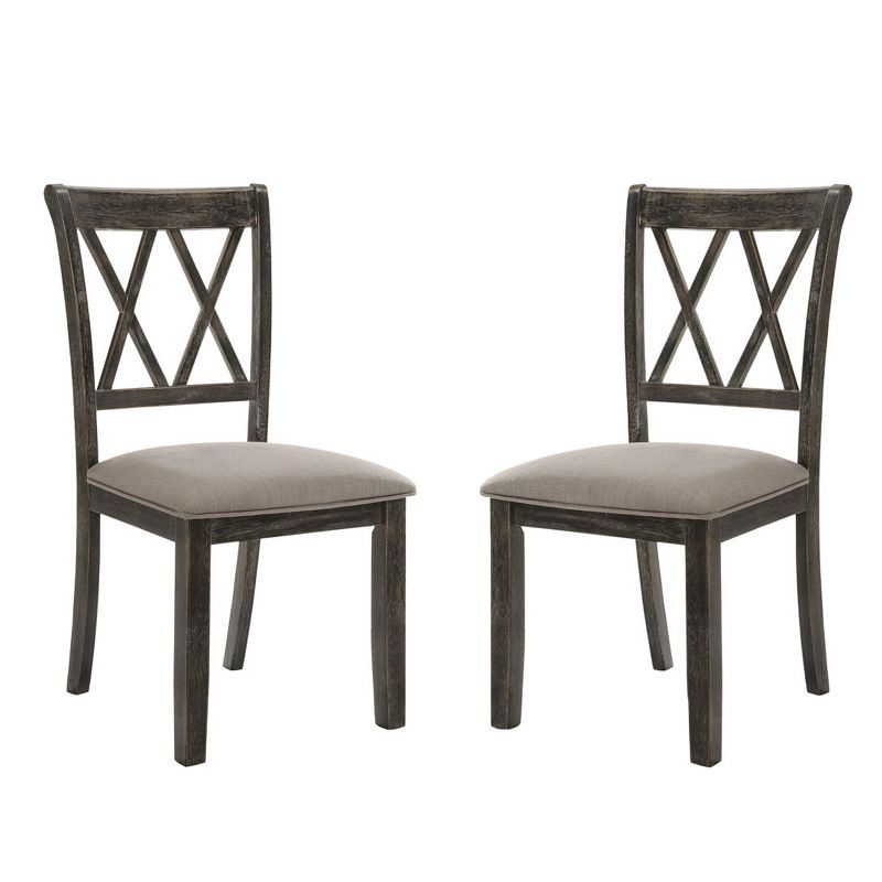 Gray Linen Upholstered Cross Back Side Chair Set