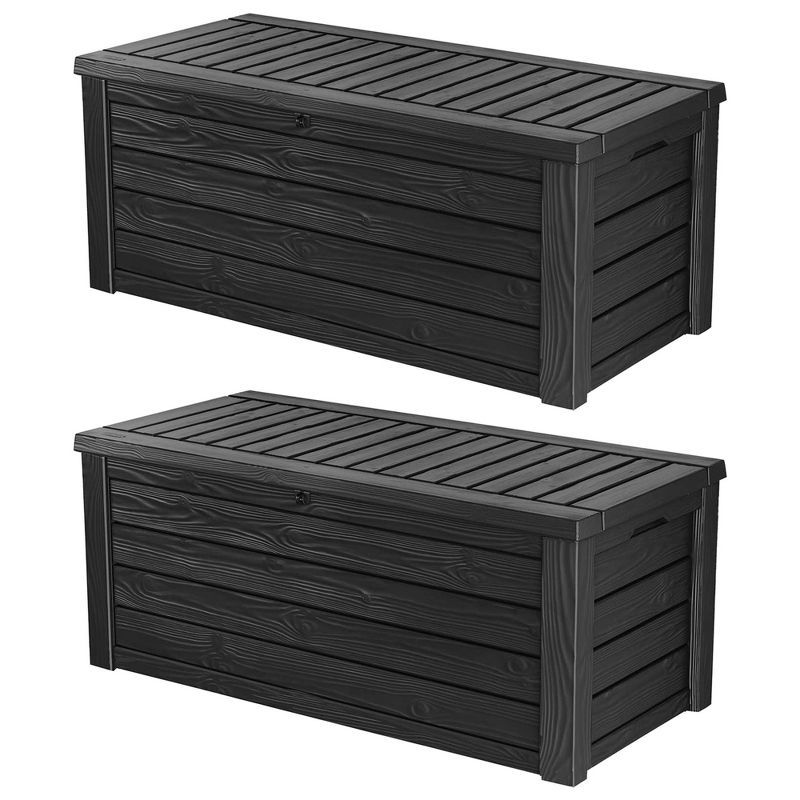 Keter Westwood Dark Gray Resin 150 Gallon Deck Storage Box Set