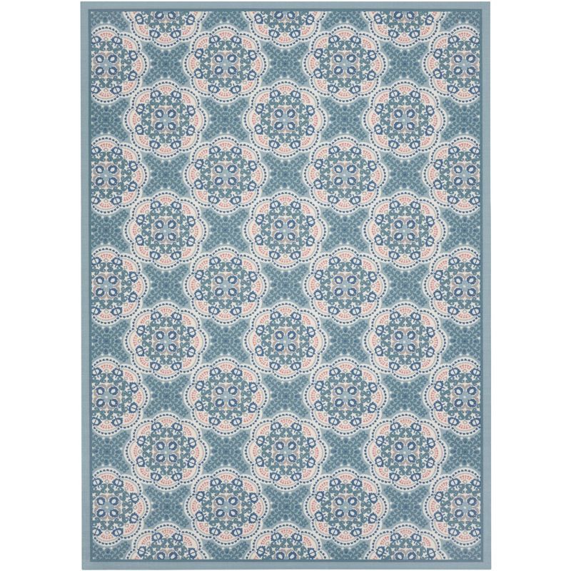 Handmade Blue Floral Rectangular 6' x 9' Stain-Resistant Synthetic Rug