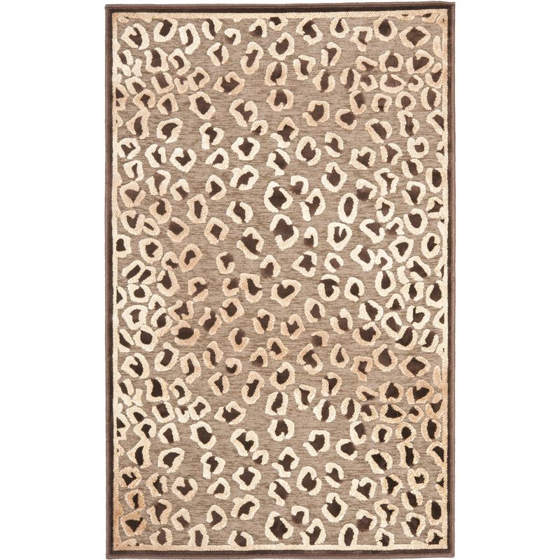 Beige and Brown Animal Print Viscose Silk Area Rug