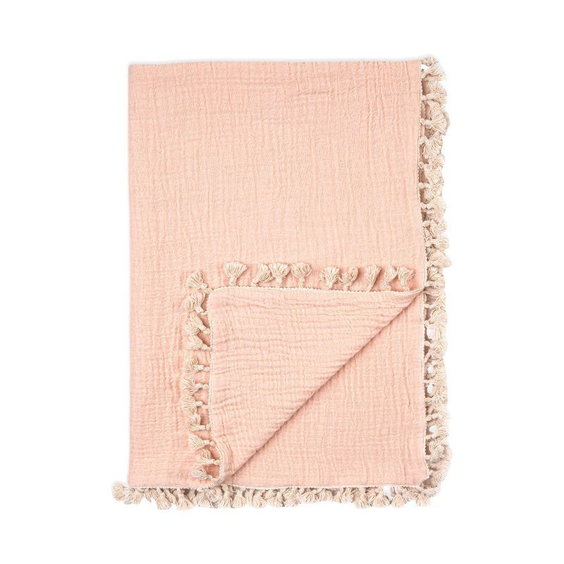 Desert Rose Cotton Muslin Baby Blanket with Fringe Trim