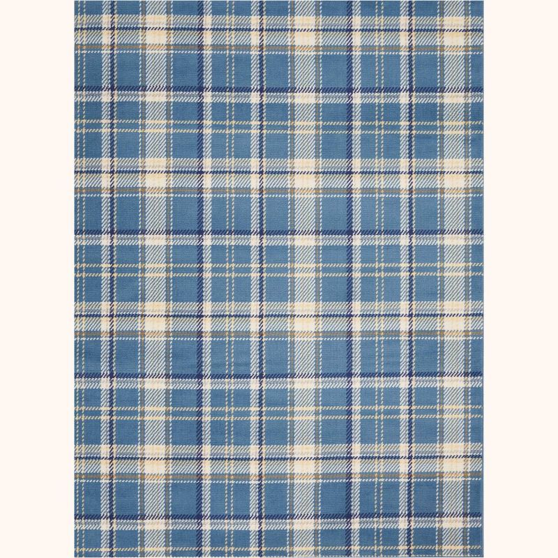 Blue Plaid 5' x 7' Hand-Knotted Synthetic Reversible Rug