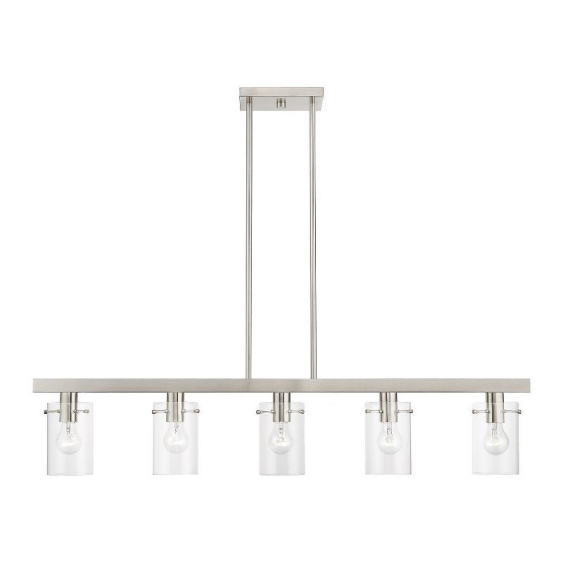 Munich Collection Brushed Nickel 5-Light Linear Chandelier with Clear Glass
