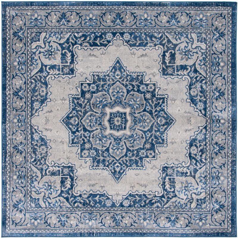 Brentwood Blue and Ivory Square Synthetic Area Rug